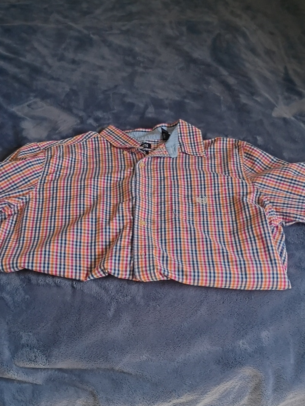 Men's Plaid Button-Down Shirt in Red, Blue & White